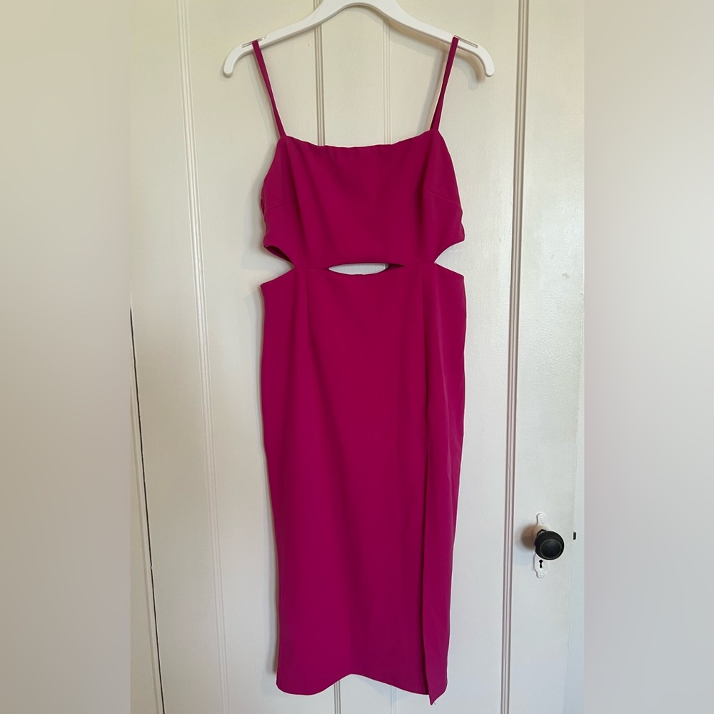 Women's Pink Side Split Midi Cut Out Dress